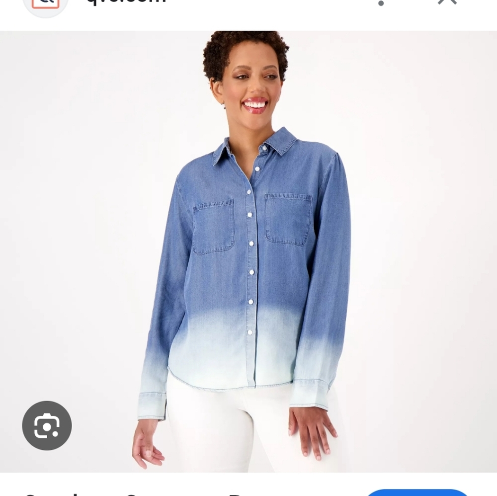 Candace Cameron Bure Regular Lyocell Bleach Dip Denim Shirt Sz M Nwt